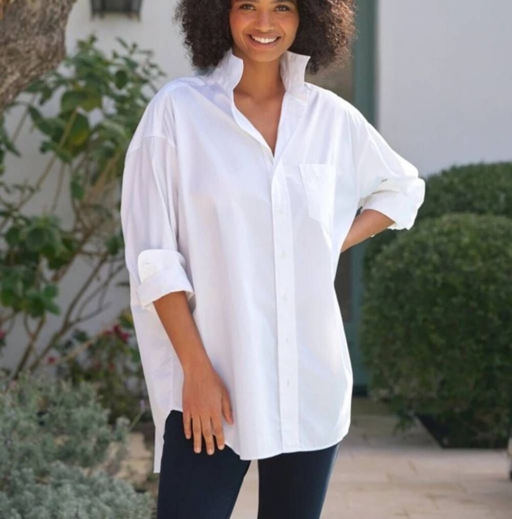 FRANK & Eileen Mackenzie Oversized White Cotton Button Down Shirt OS